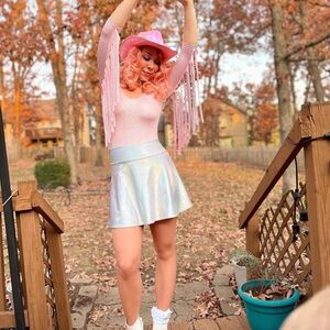 Iridescent White Holographic Circle Skirt - Women's